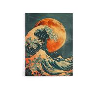 Artery8 Full Moon Japanese Great Wave Canvas Wall Art Print in Orange | Size: W12" x H16" Artery8 Orange W12" x H16"