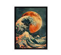 Artery8 Full Moon Japanese Great Wave Framed Canvas Wall Art Print in Orange | Size: W18" x H24" Artery8 Orange W18" x H24"