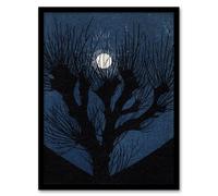 Artery8 Full Moon Light Tree Silhouette Framed Wall Art Print Julie de Graag in Blue | Size: A4 Artery8 Blue A4