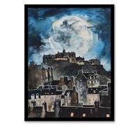 Artery8 Full Moon Night Edinburgh Castle Conceptual Art Living Room Artwork Framed Wall Art Print A4