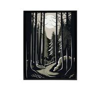 Artery8 Full Moon Over Forest Landscape Framed Canvas Wall Art Print in Black | Size: W24" x H32" Artery8 Black W24" x H32"