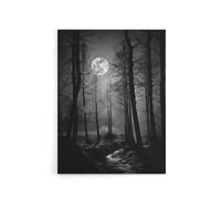 Artery8 Full Moon Over Misty Forest Landscape Canvas Wall Art Print in Grey | Size: W24" x H32" Artery8 Grey W24" x H32"