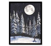 Artery8 Full Moon Over Winter Forest Landscape Snowy Trees Living Room Artwork Framed Wall Art Print A4