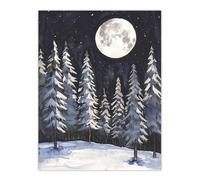 Artery8 Full Moon Over Winter Forest Landscape Snowy Trees Living Room Extra Large XL Wall Art Poster Print