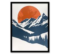 Artery8 Full Moon Rising Winter Forest Mountain Landscape Framed Art Print in Orange | Size: A4 Artery8 Orange A4