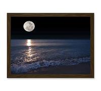 Artery8 Full Moon Sea Tide Beach At Night Photo A4 Artwork Framed Wall Art Print