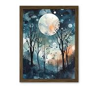 Artery8 Full Moon Winter Forest Landscape Snowfall over Trees at Night Artwork Framed Wall Art Print 18X24 Inch