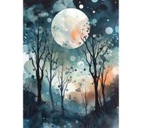 Artery8 Full Moon Winter Forest Landscape Snowfall over Trees at Night Large Wall Art Poster Print Thick Paper 18X24 Inch