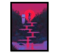 Artery8 Full Moon Witch Ritual Neon Pink Fantasy Art Framed Art Print in Purple | Size: A4 Artery8 Purple A4