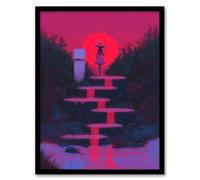 Artery8 Full Moon Witch Ritual Neon Pink Fantasy Art Living Room Artwork Framed Wall Art Print 18X24 Inch