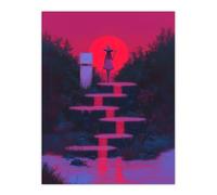 Artery8 Full Moon Witch Ritual Neon Pink Fantasy Art Living Room Large Wall Art Poster Print Thick Paper 18X24 Inch