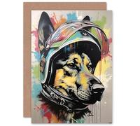 Artery8 Fun Alsatian Dog Crash Helmet for Husband Him Dad Son Brother Birthday Thank You Congratulations Blank Art Greeting Card