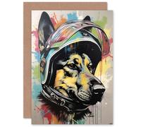Artery8 Fun Alsatian Dog Crash Helmet for Husband Him Dad Son Greeting Card Artery8 Multicolor