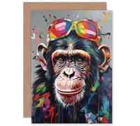 Artery8 Fun Chimp Monkey Modern for Husband Him Dad Son Brother Birthday Thank You Congratulations Blank Art Greeting Card