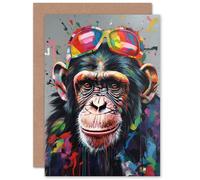 Artery8 Fun Chimp Monkey Modern for Husband Him Dad Son Greeting Card & Envelope Artery8 Multicolor