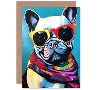 Artery8 Fun French Bulldog Folk Art for Husband Him Dad Son Brother Birthday Thank You Congratulations Blank Art Greeting Card