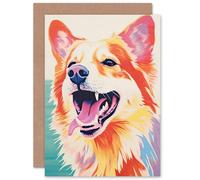 Artery8 Fun Playful Dog Portrait for Him or Her Man Woman Birthday Thank You Congratulations Blank Art Greeting Card