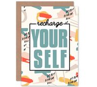 Artery8 Funky Affirmation Recharge Yourself Greetings Card Artery8 Multicolor