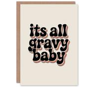 Artery8 Funky Retro It's All Gravy Baby Rainbow Typography Inspirational Card in Beige Artery8 Beige