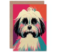 Artery8 Funky Shih Tzu for Wife Her Mum Sister Daughter Mom Gran Nan Birthday Thank You Congratulations Blank Art Greeting Card