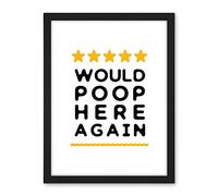 Artery8 Funny Bathroom Review Sign Five Stars Would Poop Here Again Funny Toilet Decor Artwork Framed Wall Art Print 18X24 Inch