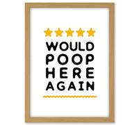 Artery8 Funny Bathroom Review Sign Five Stars Would Poop Here Again Funny Toilet Decor Artwork Framed A3 Wall Art Print