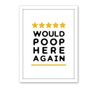 Artery8 Funny Bathroom Review Sign Five Stars Would Poop Here Again Funny Toilet Decor Artwork Framed Wall Art Print 18X24 Inch