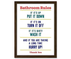 Artery8 Funny Bathroom Rules Art Toilet Rules Sign Wall Art Artwork Framed A3 Wall Art Print