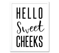 Artery8 Funny Bathroom Wall Art Hello Sweet Cheeks Cheeky Toilet Sign Art Print Framed Poster Wall Decor 12x16 inch