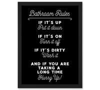 Funny Bathroom Wall Art Toilet Rules Sign Funny Decor Artwork Framed Wall Art Print A4