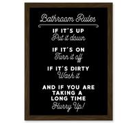 Funny Bathroom Wall Art Toilet Rules Sign Funny Decor Artwork Framed Wall Art Print A4