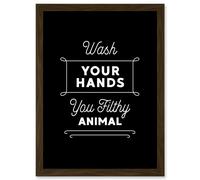 Artery8 Funny Bathroom Wall Art Wash Your Hands You Filthy Animal Toilet Sign Bathroom Decor Artwork Framed Wall Art Print A4 in Brown Artery8 Brown