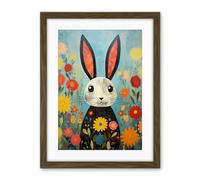 Artery8 Funny Bunny Illustration Modern Floral Rabbit Animal Artwork for Kids Bedroom or Baby Nursery Artwork Framed Wall Art Print 18X24 Inch
