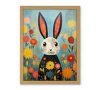 Artery8 Funny Bunny Illustration Modern Floral Rabbit Animal Artwork for Kids Bedroom or Baby Nursery Artwork Framed Wall Art Print 18X24 Inch