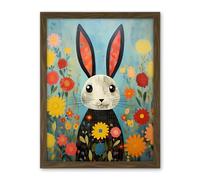 Artery8 Funny Bunny Illustration Modern Floral Rabbit Animal Artwork for Kids Bedroom or Baby Nursery Artwork Framed Wall Art Print 18X24 Inch