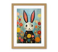 Artery8 Funny Bunny Illustration Modern Floral Rabbit Animal Artwork for Kids Bedroom or Baby Nursery Artwork Framed Wall Art Print 18X24 Inch