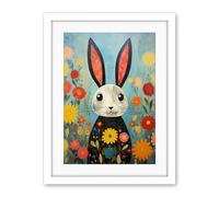 Artery8 Funny Bunny Illustration Modern Floral Rabbit Animal Artwork for Kids Bedroom or Baby Nursery Artwork Framed Wall Art Print 18X24 Inch
