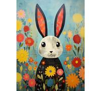 Artery8 Funny Bunny Illustration Modern Floral Rabbit Animal Artwork for Kids Bedroom or Baby Nursery Large Wall Art Poster Print Thick Paper 18X24 Inch