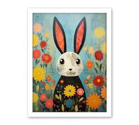 Artery8 Funny Bunny Illustration Modern Floral Rabbit Animal Artwork for Kids Bedroom or Baby Nursery Artwork Framed Wall Art Print 18X24 Inch