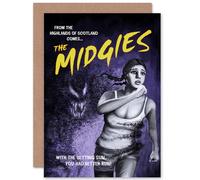 Artery8 Funny The Midgies Scottish Highlands Horror Greetings Card in Dark Blue Artery8 Dark Blue