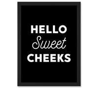 Artery8 Funny Toilet Decor Bathroom Wall Art Hello Sweet Cheeks Cheeky Sign Artwork Framed Wall Art Print A4 in Black Artery8 Black