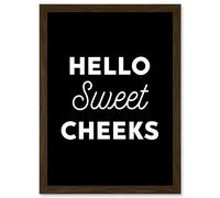 Artery8 Funny Toilet Decor Bathroom Wall Art Hello Sweet Cheeks Cheeky Sign Artwork Framed Wall Art Print A4 in Brown Artery8 Brown