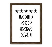Artery8 Funny Toilet Review Sign Five Stars Would Poop Here Again Funny Bathroom Wall Art Decor Artwork Framed Wall Art Print 18X24 Inch