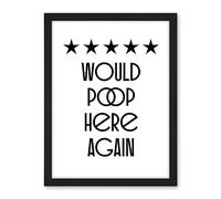 Artery8 Funny Toilet Review Sign Five Stars Would Poop Here Again Funny Bathroom Wall Art Decor Artwork Framed Wall Art Print 18X24 Inch