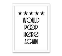 Artery8 Funny Toilet Review Sign Five Stars Would Poop Here Again Funny Bathroom Wall Art Decor Artwork Framed Wall Art Print 18X24 Inch