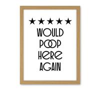 Artery8 Funny Toilet Review Sign Five Stars Would Poop Here Again Funny Bathroom Wall Art Decor Artwork Framed Wall Art Print 18X24 Inch