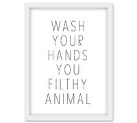 Artery8 Funny Toilet Wall Art Wash Your Hands You Filthy Animal Sign Bathroom Decor Artwork Framed Wall Art Print A4 in White Artery8 White