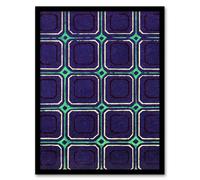 Artery8 Furuya Korin Framed Wall Art Geometric Blue Green Square Pattern in Purple | Size: A3 Artery8 Purple A3