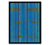 Artery8 Furuya Korin Framed Wall Art Print Blue Abstract Geometric Pattern - A3 Size