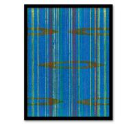 Artery8 Furuya Korin Framed Wall Art Print Blue Abstract Geometric Pattern - A3 Size